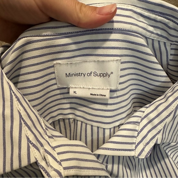 Ministry of Supply Women's White and Blue Striped Button-Down Shirt - Picture 5 of 12